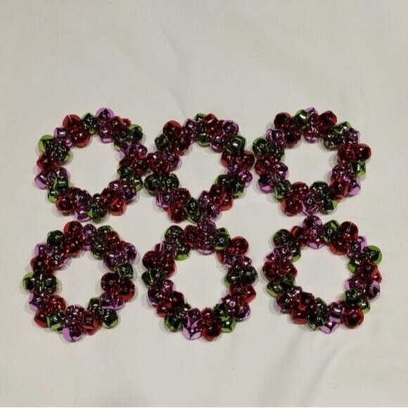 6 Multicolor Jingle Bell Holiday Napkin Rings - Picture 2 of 9